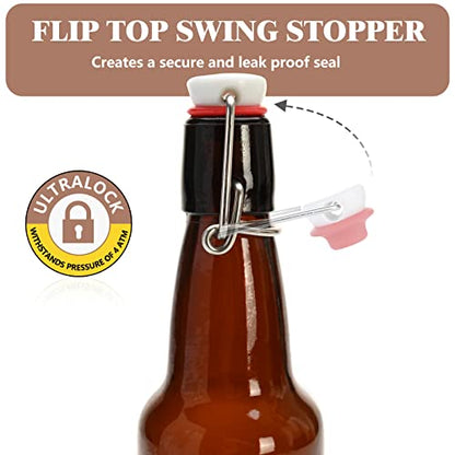 Amber Beer Bottles with Flip Caps, 12oz 10 Pack Glass Bottle with Swinging Top for Airtight Lids, Home Brewing and Fermentation Kombucha, Vanilla Extract, Beverage, Water, Kefir - size: 12 Ounces (10 Pack)