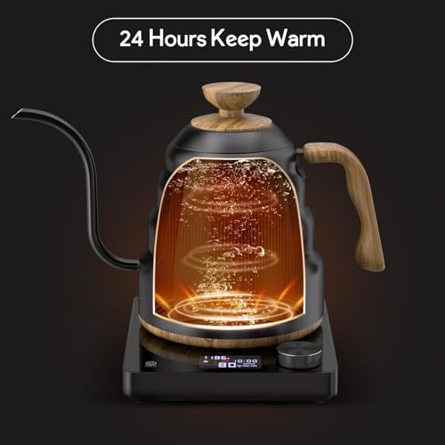 Electric Gooseneck Kettle, 30oz/0.9L Intelligent Temperature Control, Quick Heating, 304 Stainless Steel for Pour Over Coffee, Brew Tea, Boil Hot Water, 1000W （Black） - color: Black