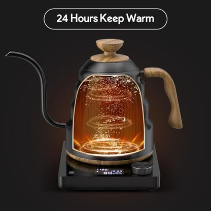 Electric Gooseneck Kettle, 30oz/0.9L Intelligent Temperature Control, Quick Heating, 304 Stainless Steel for Pour Over Coffee, Brew Tea, Boil Hot Water, 1000W （Black） - color: Black