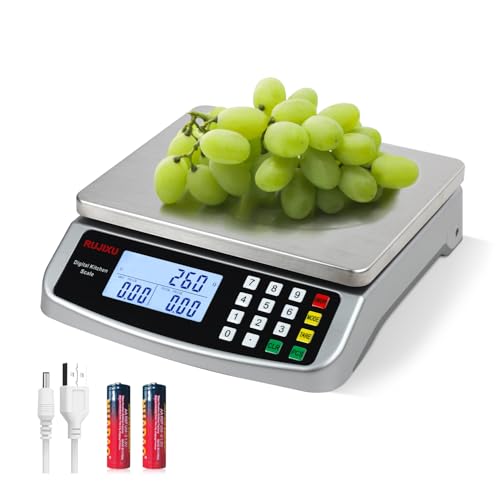 Food Scale 88lb/40kg Large Digital Kitchen Scale 0.05oz/1g with Price Computing Commercial Scale 304 Stainless Steel gram Scale for Baking Cooking Meat Restaurant ，USB or AA Battery(Included) - color: SILVER 40KG