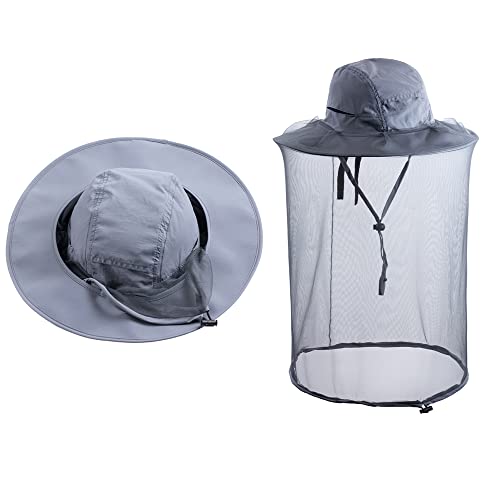 Bee Keeping Beekeeper Veil hat gnats Insect Bug Mosquito Fishing Gardening Cap with Head net Netting mesh Hood for Men Women - color: Dark Gray