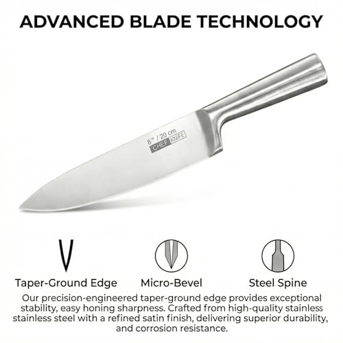 KOFERY 5-Piece Seamless Stainless Steel Knife Set (No Block Included) | Heavy Duty One Piece Design, Full Metal Handle, Professional Kitchen Knives, for Culinary Students, Rv Use, Easy Cleaning