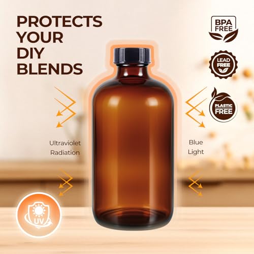 16 OZ Glass Bottles with Lids, 12 Pack Amber Boston Round kombucha Sample Bottles with Black Caps Perfect Glass Containers for Secondary Fermentation,Storing condiment,Homemade Essential Oils,kitchen - color: 12P Amber