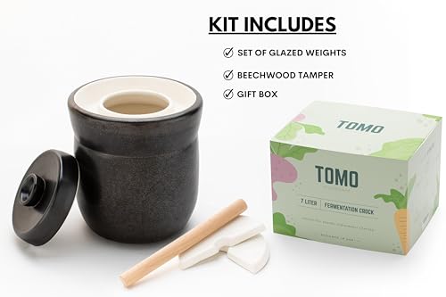 TOMO Fermentation Crock with Weights - Ceramic Sauerkraut Pickling Crock - Stoneware Kombucha Brewing (3L) - size: 3L