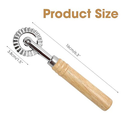 2PCS Pizza Cutter Wheel Roller, 16cm/6.3" long, Zinc Alloy Crinkle Cutter Maker Set with Long Wooden Handle for Making Pasta Ravioli Noodles Dumpling Lace Pastry Pies Fluted Cracker for Kitchen Travel