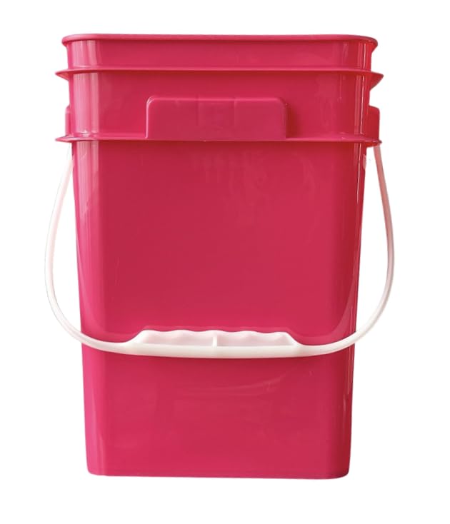 House Naturals 4 Gallon Square Food Grade Bucket Pail with Plastic Handles and Lid (Pack of 3) Made in USA containers (Magenta - Black lids) - color: Magenta - Black Lids