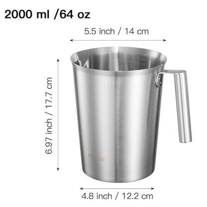 CURTA 18/8 Stainless Steel Measuring Cup with Round Handle and Pour Lip 64 OZ (8 Cup, 2000 ML) - color: Round Handle, size: 64 OZ (8 Cup, 2000 ML)