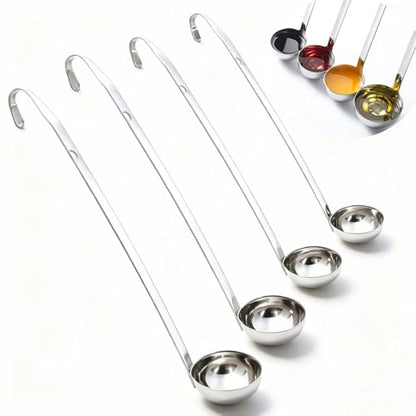 4-Piece Stainless Steel Soup Ladle Set with Bent Hook Handle and Pouring Rim, 1oz/3oz/4oz/5oz