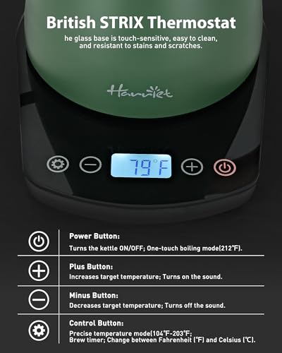 Harriet Gooseneck Electric Kettle - 1200W Fast Heat, 0.8L Stainless Steel, Precision Temp Control & Timer, Wood Handle, Pour Over Coffee and Tea, Green - color: Green