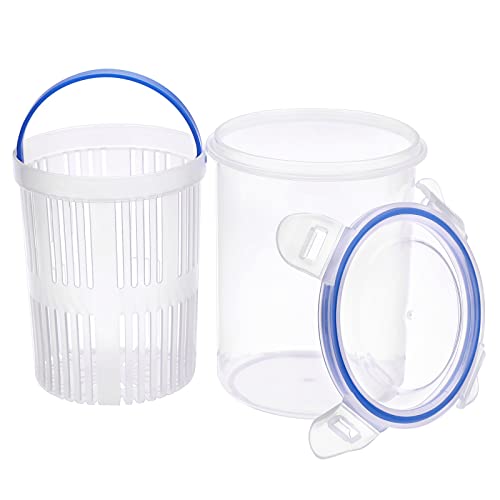 JUXYES Plastic Pickle Jar with Strainer Flip, Transparent Pickle Storage Container with Strainer Insert, Pickle Jar Juice Separator Dry Wet Separation, Pickle And Olive Container with Lock