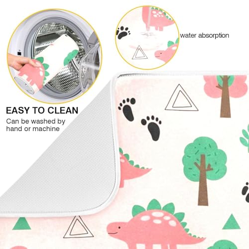 Dinosaur Tree Pink Dish Drying Mat for Kitchen Counter Super Absorbent Draining Mat with Non-slip Backed Sink Mats for Draining Racks Countertops Sinks Dish Bottles Cups Bowl