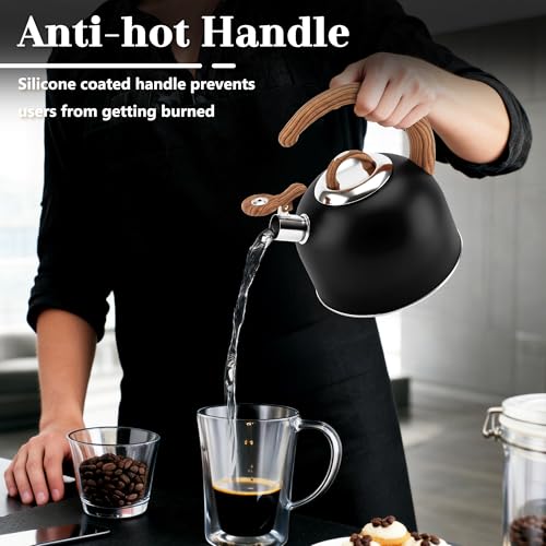 Harriet Tea Kettle Whistling Stovetop Tea Pot, 3.1QT Food Grade Stainless Steel Kettle for Boiling Water Coffee or Milk(Black) - color: Black