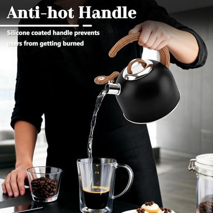 Harriet Tea Kettle Whistling Stovetop Tea Pot, 3.1QT Food Grade Stainless Steel Kettle for Boiling Water Coffee or Milk(Black) - color: Black