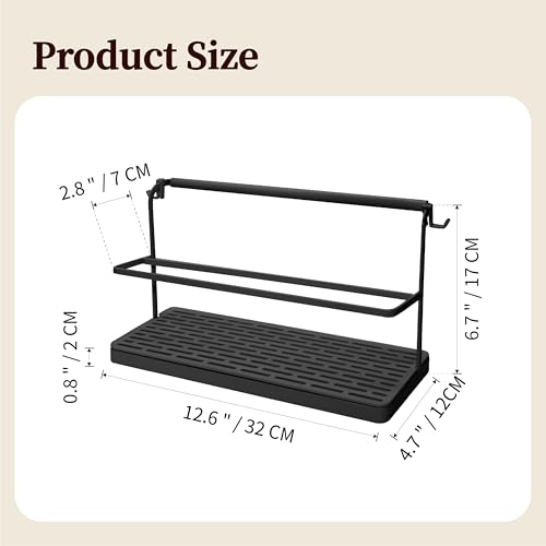 2-Tier Water Bottle Drying Rack for Countertop - Large Carbon Steel Cup Mug Organizer with Removable Drain Tray (Black) - color: Black