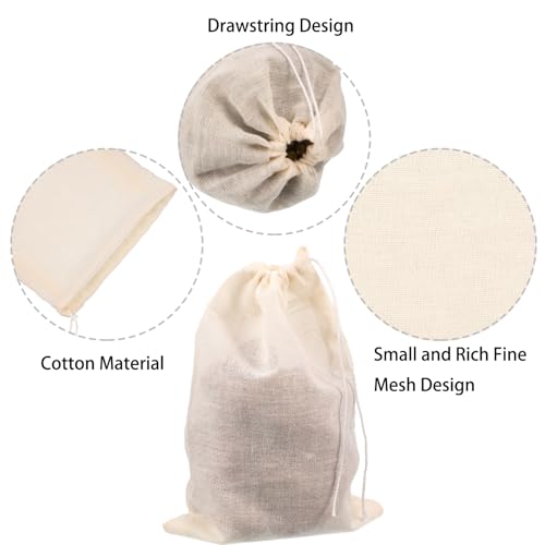 Boao 24 Pcs Spice Cooking Cheesecloth Bags for Straining Reusable Empty Tea Drawstring Soup Muslin Bags(5 x 6 Inch) - size: 5 x 6 Inch