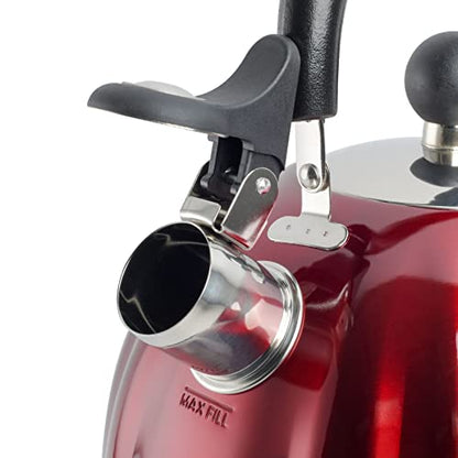 Mr. Coffee Twining 2.1 Quart Pumpkin Shaped Stainless Steel Whistling Tea Kettle, Metallic Red (Pack of 6) - color: Metallic Red, size: 2.1 Quarts (Pack of 6)
