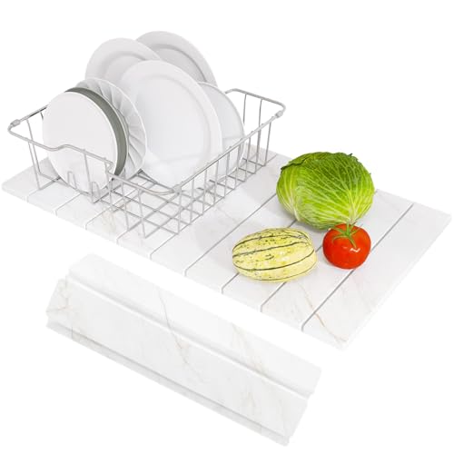Hopegiver Stone Drying Mat for Kitchen Counter, 24" x 16" Quick Dry Diatomaceous Earth Dish Drying Mat, Super Absorbent, Non-Slip & Foldable, Modern Marble Countertop Mat (GoldenMarble,24''x16'') - color: GoldenMarble, size: 24" x 16"