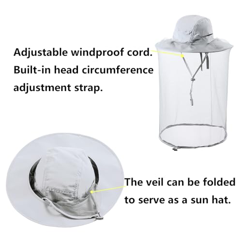 Mosquito Netting Bee Keeper Hat,Garden Bug Gnats Face Cover Head Net Veil Costume Dog Grooming Cap for Women Men Fishing - color: Light Grey