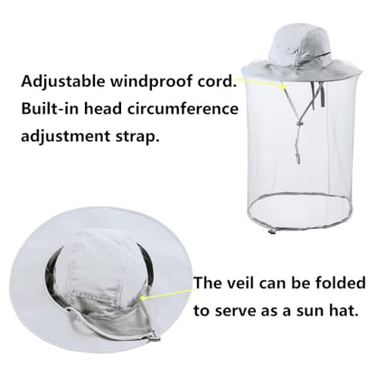 Mosquito Netting Bee Keeper Hat,Garden Bug Gnats Face Cover Head Net Veil Costume Dog Grooming Cap for Women Men Fishing - color: Light Grey