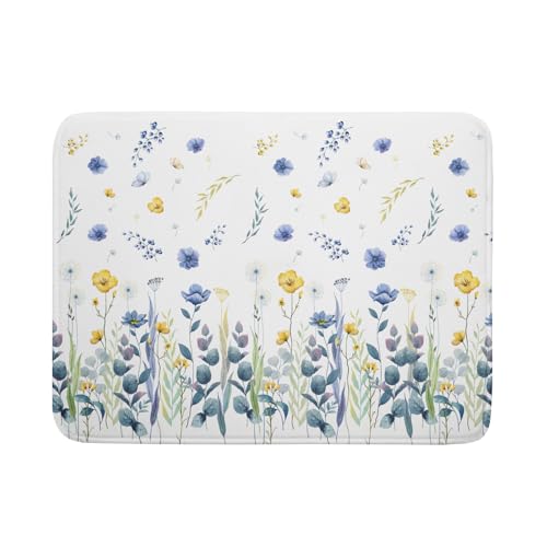 Floral Dish Drying Mat for Kitchen Counter 24x18 Inch Yellow Purple Flower Drying Mat with Absorbent Reversible Microfiber Season Spring Dish Drainer Mats Rack Pad for Coffee Countertop Protector - color: Yellow Purple Floral, size: 24" x 18"