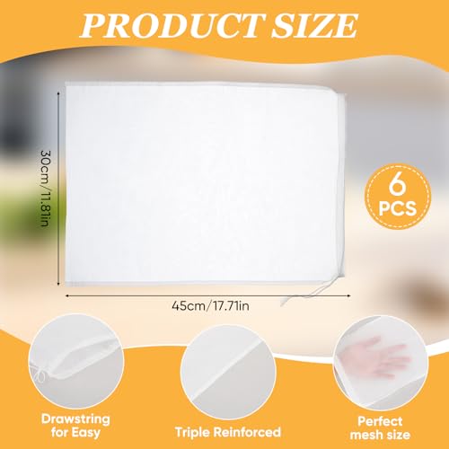 6Pack Nut Bag Strainer 18 x 12 Inch Cheesecloth Bags for Straining Nylon Cheese Cloth Bags Reusable 200 Mesh Nut Milk Bag for Straining Fruit Juice Cheese Coffee Tofu Yogurt Tea - size: 18 x 12 Inch