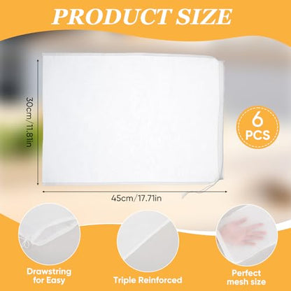 6Pack Nut Bag Strainer 18 x 12 Inch Cheesecloth Bags for Straining Nylon Cheese Cloth Bags Reusable 200 Mesh Nut Milk Bag for Straining Fruit Juice Cheese Coffee Tofu Yogurt Tea - size: 18 x 12 Inch