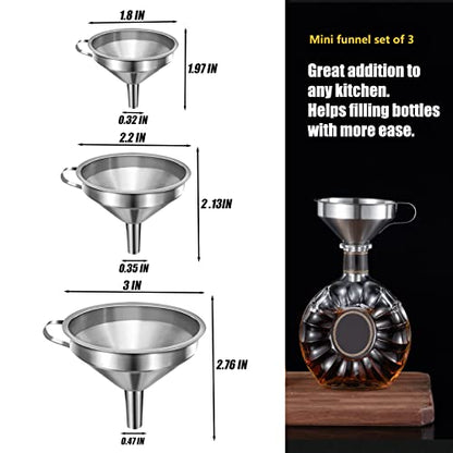 Small Funnels for Filling Bottles, Stainless Steel Small Kitchen Funnel Set of 3, Food Grade Mini Funnels for Kitchen Use Filling Bottles Liquor Flask Tiny Spice Cooking Powder Water 3in&2.2in&1.8in - color: 3PCS-3in&2.2in&1.8in