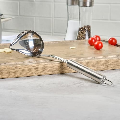Restaurantware Stainless Steel Soup Ladle with Pour Spout - German Standard Gravy Ladle, Dishwasher Safe, Heat Resistant - Easy Pour Spout Ladle for Serving Soup, Sauce, Gravy - style: Pour Spout Ladle