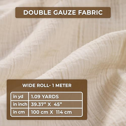 THE ART BOX Double Gauze Cotton Fabric by The Yard - 100% Cotton Muslin Fabric for DIY Craft & Sewing Material Like Dress, Towel, Bedding Sets, Cheesecloth, Boho Table Runner Fabric (White, 1 Yard) - size: 1 yard pre cut