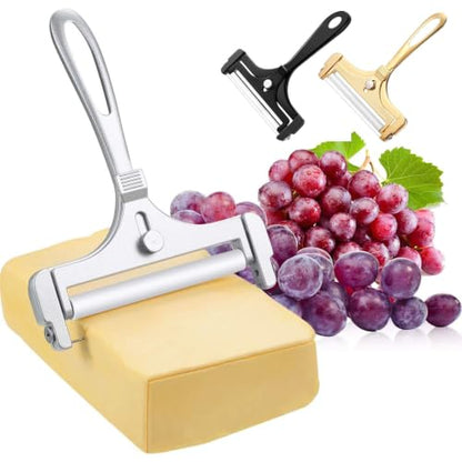Boao Cheese Slicer with Wire Adjustable Thickness Cheese Cutter Handheld Stainless Steel for Soft Semi Thick Thin Hard Slicer for Kitchen Cooking Tools(Silver) - color: Silver