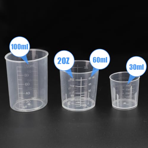 DTDNZKN 3 Pack Measuring Cup Set, Includes 1/2/3.4 OZ (30/40/100ml) | Plastic Liquid Measuring Cups- Baking, Cooking, Mixing & Measuring Cups