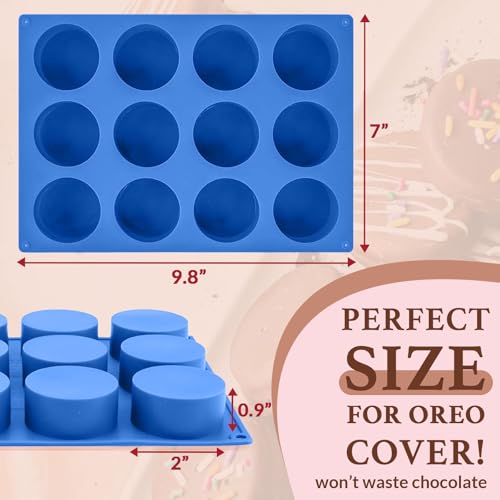 HKNMTT Silicone Round Cookie Mold, 4 PCS Candy Chocolate Moulds, 12-Cavity Cylinder Non-Stick Food Grade BPA Free Moulds for Making Handmade Soap Mini Cake Jelly Brownie Pudding Jello - style: Cookie Cover - 4PCS