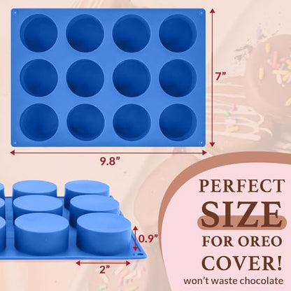 HKNMTT Silicone Round Cookie Mold, 4 PCS Candy Chocolate Moulds, 12-Cavity Cylinder Non-Stick Food Grade BPA Free Moulds for Making Handmade Soap Mini Cake Jelly Brownie Pudding Jello - style: Cookie Cover - 4PCS