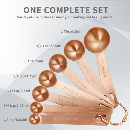 Measuring Spoons,SUS304 Stainless Steel Measuring Cups Set of 7 Piece: 1Tbsp,1/2Tbsp,1tsp,3/4tsp,1/2tsp,1/4tsp,1/8tsp Teaspoon Coffee Scoop Tablespoon for Dry and Liquid Ingredients,Rose Gold - color: Rose Gold