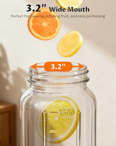 64 oz Mason Jar Pitcher – Airtight & Leakproof Glass Pitcher with Lid, Perfect for Iced Tea, Sun Tea, Cold Brew, Breastmilk, 2 Quart (1/2 Gallon) Mason Jar with Pour Spout Lid Flip-Cap & Handle - color: Black, size: 64 Ounces