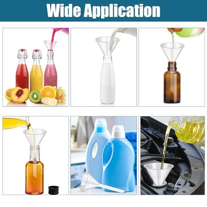 25Pcs 3.5 Inch Plastic Funnels, Wide Mouth Funnels for Kitchen Use Filling Bottles, Versatile Large Funnel with Long Reaching Spout for Oil, Perfume, Spices