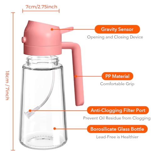 YARRAMATE 16oz/470ml Oil Sprayer for Cooking with Stickers, Food-grade Premium 2 in 1 Olive Oil Dispenser Bottle for Kitchen Gadgets, Air Fryer, Salad, Frying, BBQ (Pink) - color: 06_1Pc Pink