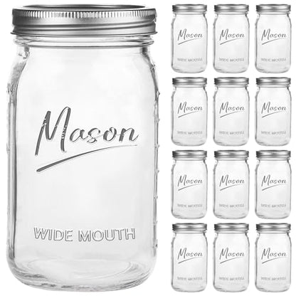 Mason Jars 32 oz,12 Pack Quart Wide Mouth Mason Jar With Airtight Lids,Glass Canning Jars for Fermenting, Pickling,Meal Prep,Overnight Oats & Centerpieces - color: 32oz-Clear-12Pack