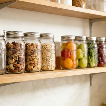Wide Mouth Mason Jars 32 oz, 6 Pack Glass Canning Jars for Pickling, Fermenting & Food Storage, BPA Free, Airtight Seal, Microwave & Dishwasher Safe
