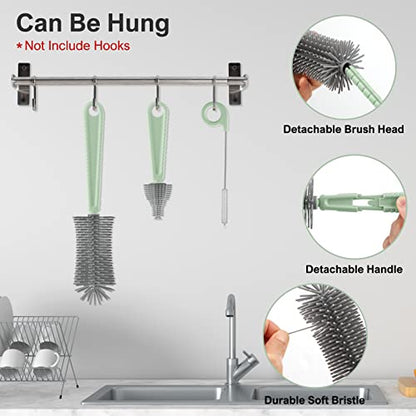 Bottle Brush Set -Baby Travel Essential-6 in 1 Bottle Cleaner Kit with Silicone Bottle Brush,Nipple Cleaner Brush,Straw Brush,Soap Dispenser,Storage Box,Bottle Drying Rack for Home and Travel(Green) - color: Green