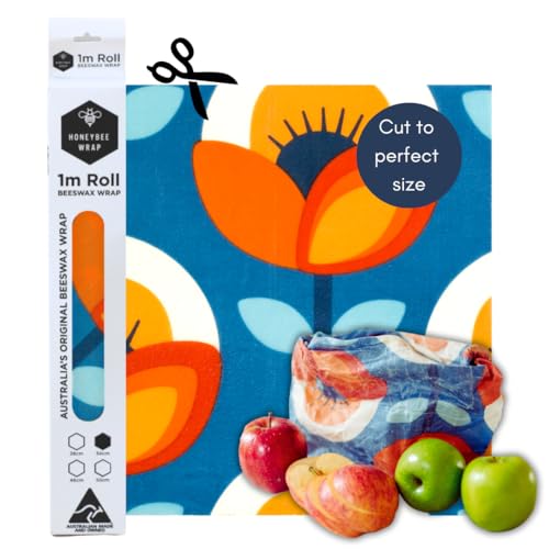 Honeybee Beeswax Wraps - Poppy Pattern Beeswax Roll -Certified Organic Cotton Beeswax Wraps for Food - Reusable - Plastic Wrap & Sandwich Bags Alternative - 40’’ x 13’’ - color: Poppy