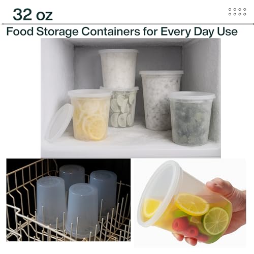 32oz [240 set] Heavy Duty Plastic Deli Container | BPA-Free Food Storage with Airtight Leak‑Proof Lids | Microwave, Freezer & Dishwasher Safe – Stackable, Bulk Reusable Soup & Meal Prep Tub