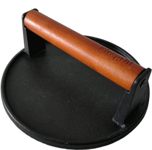 Firsgrill Cast Iron Grill Presses with Wood Handle (Round w Flat Bottom) - size: Round w Flat Bottom