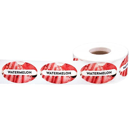 Watermelon Grocery Store Food Labels 1.25 x 2 Inch Oval Shape 500 Total Adhesive Stickers - color: Watermelon
