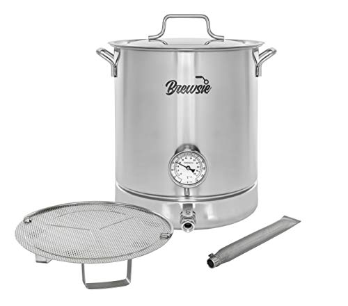 BREWSIE Stainless Steel Home Brew Kettle w/Dual Filtration. Equip with False Bottom Thermometer and Ball Valve for Brewing (8 Gal/ 32 QT)… - size: 8 Gal/ 32 QT