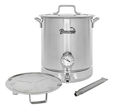 BREWSIE Stainless Steel Home Brew Kettle w/Dual Filtration. Equip with False Bottom Thermometer and Ball Valve for Brewing (8 Gal/ 32 QT)… - size: 8 Gal/ 32 QT