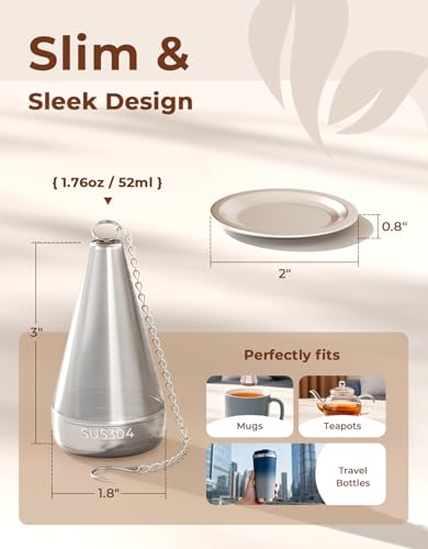 Cone Tea Infusers for Loose Leaf Tea, 304 Stainless Steel Tea Strainer Fine Mesh, 1.8” x 3” Loose Leaf Tea Steeper with a Drip Tray