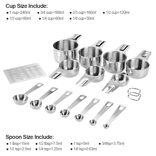 Measuring Cups and Spoons Set Heavy Duty 304 Metal Stainless Steel Measuring Cup Spoon Kitchen Gadgets for Cooking Baking (Set of 17) - size: Set of 17