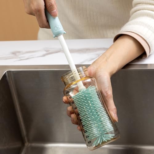 Silicone Bottle Cleaner Brush,13.4in Long Handle Water Cup Bottles Cleaner | with a Tiny Cup Lid Gap Cleaning Brush, Cleaning for Baby Bottles, Stanley Mug, Sports Bottle, Glass Vase, z Pink - style: Straight, Pink