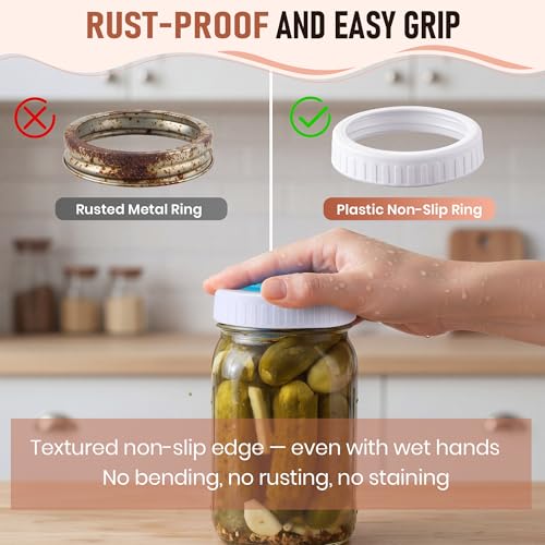 4PCS Mason Jar Fermentation Lids with 4PCS Plastic Mason Jar Rings | 4 colors, 1–31 date dial with a rotatable arrow handle, Air release, Value combo
